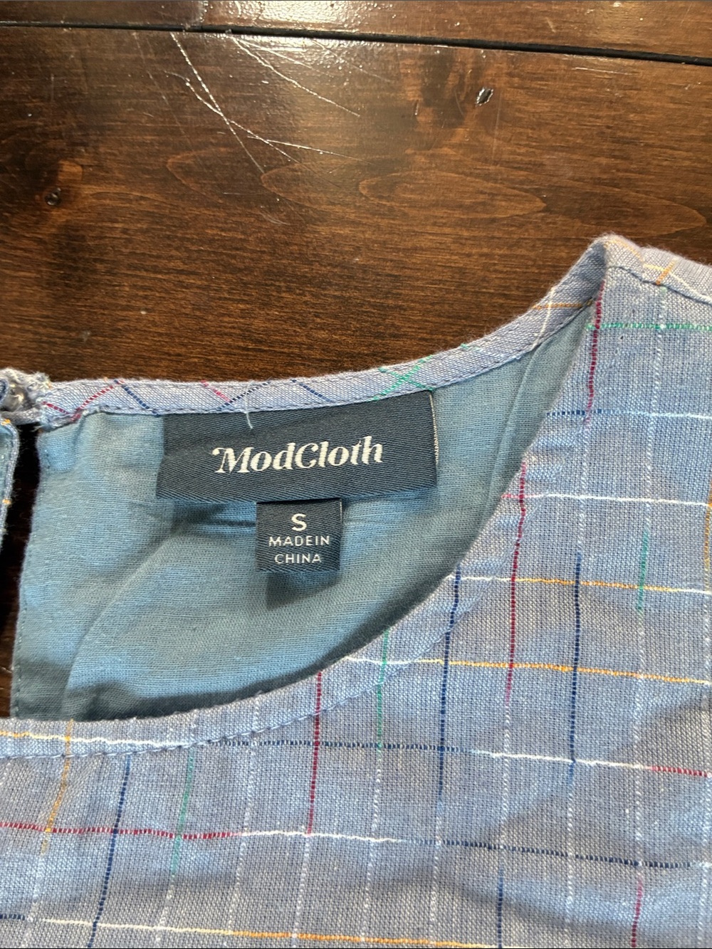 Modcloth Chambray Rainbow Stitched Dress Pockets Short Sleeve Cotton Size S - Picture 3 of 10
